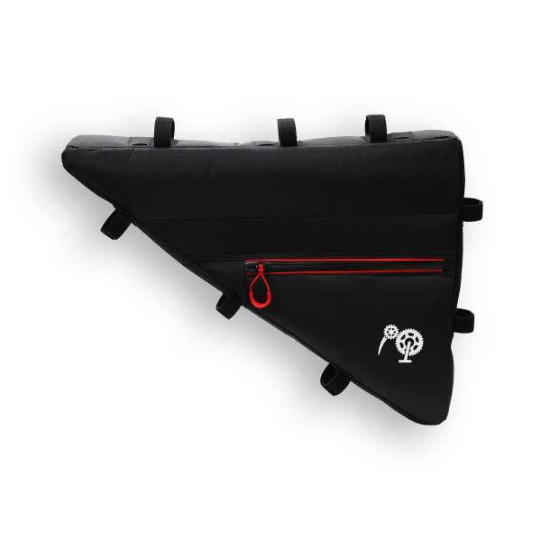 ROBO-KIWI Bikepacking Frame Bags - Triangulator XP - double, black/red trim (back view) (3)