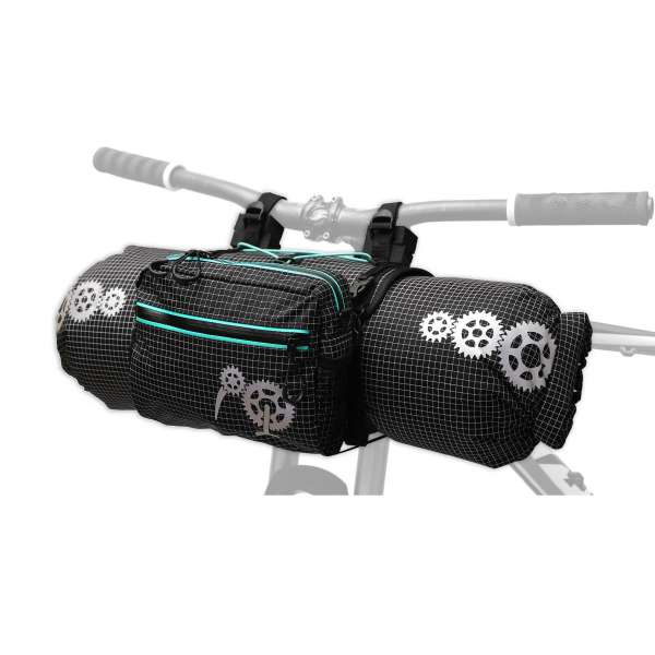 ROBO-KIWI Bikepacking Handlebar Bags - Front Harness + Dry Bag + Cafe Bag DGS - black/turquoise trim (2)