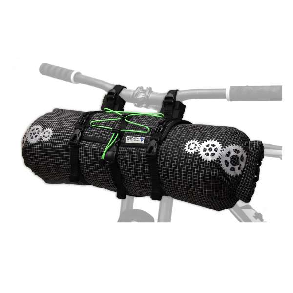 ROBO-KIWI Bikepacking Handlebar Bags - Front Harness + Dry Bag DGS - black/green trim (1)